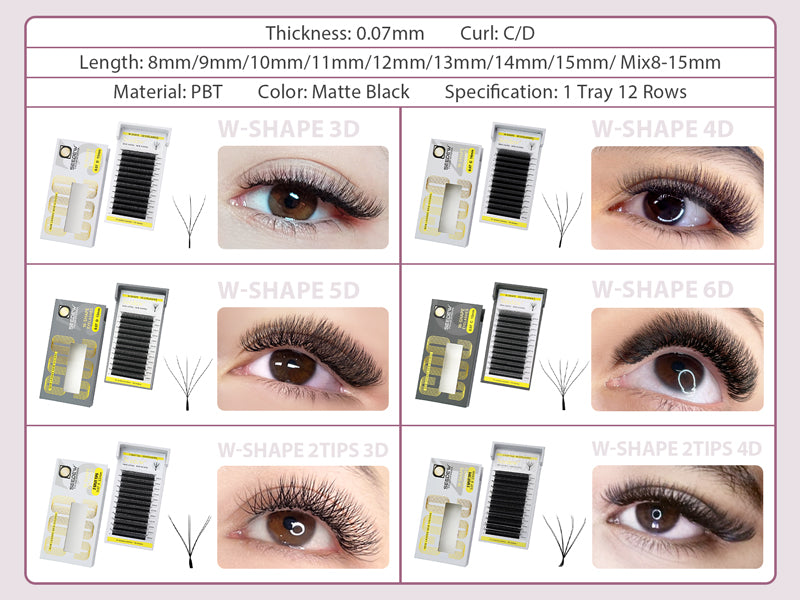 W-shape Two Split Tips 3D Eyelash Extensions